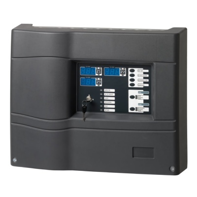 Painel de controlo eletrónico preto com display digital e chave