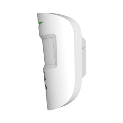 Dispositivo branco com luz verde e botão