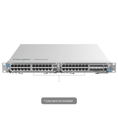 Switch de rede branco com 48 portas RJ45 e 4 portas SFP