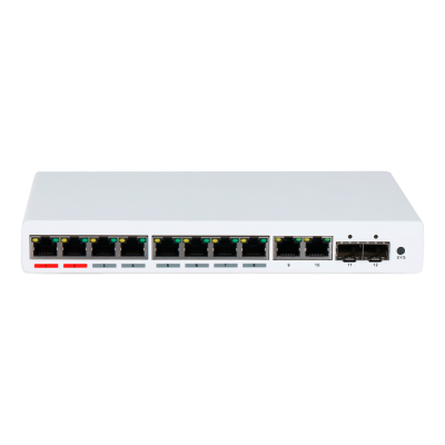 Switch de rede branco com 12 portas Ethernet e LEDs indicadores