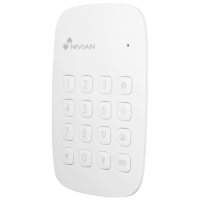 Telecomando branco da marca NIVIAN com teclas numeradas e botão SOS