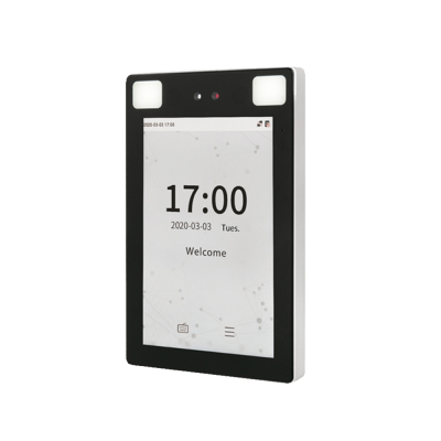 Dispositivo digital preto com ecrã branco que mostra hora e data