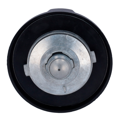 Acessório circular metálico e preto com anel exterior