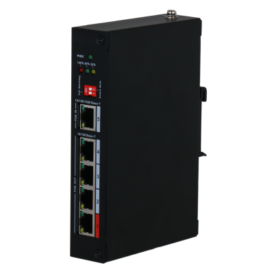 Dispositivo de rede preto com portas Ethernet e LEDs indicadores