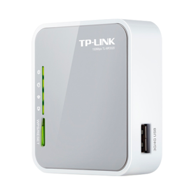 Roteador TP-LINK TL-PA4020 branco e cinza com indicadores LED e porta USB lateral