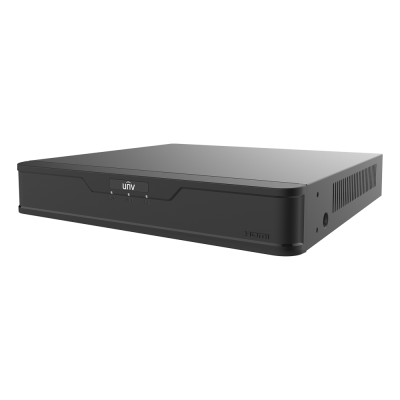 Gravador digital de vídeo preto com logótipo UNV e luzes indicadoras