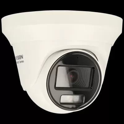 Câmara de vigilância dome branca com lente preta e estrutura lisa.