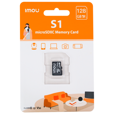 Cartão microSDXC Imou S1 128 GB em embalagem laranja e branca