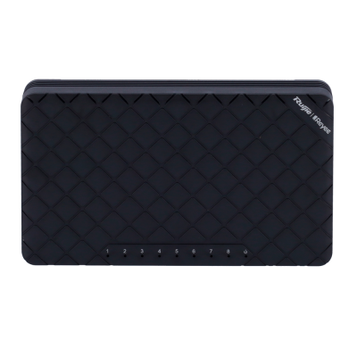 Roteador preto com textura quadriculada e numeração de 1 a 8