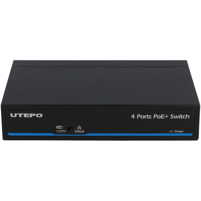 Switch de rede UTEPO preto com 4 portas PoE+