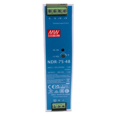 Fonte alimentação Mean Well NDR-75-48 azul e branco