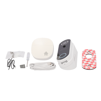 Conjunto de campainha inteligente branca e preta com acessórios