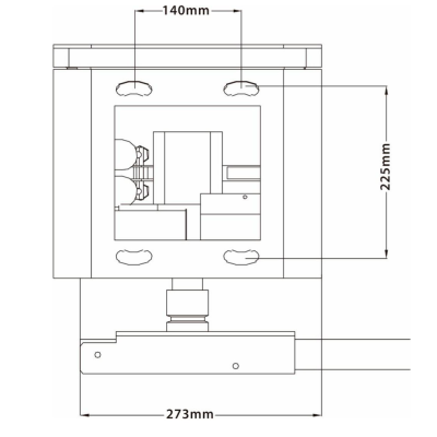 Desenho técnico com dimensões e componente mecânico