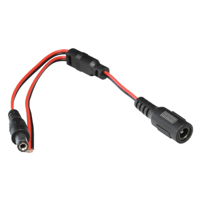Cabo elétrico com conectores fêmea preto e fios vermelho e preto