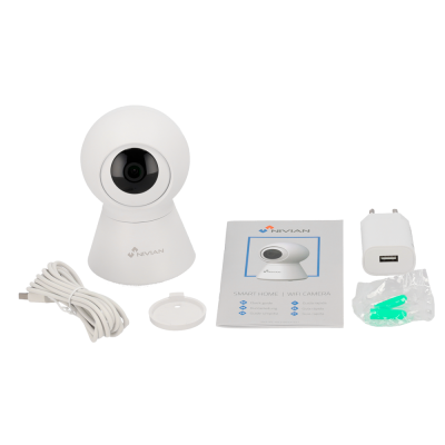 Kit de câmara WIFI Nivian para casa inteligente com acessórios em fundo branco