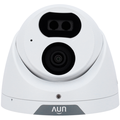 Câmara de segurança domo branca com lente preta e LED infravermelho