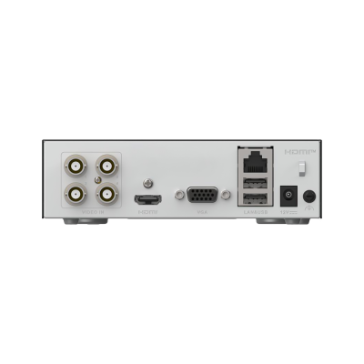 Parte traseira de dispositivo eletrónico com múltiplas portas e conectores