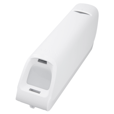 Dispensador ou dispositivo manual branco em plástico com design aerodinâmico