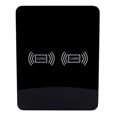Dispositivo preto quadrado com símbolos de contacto de cartão