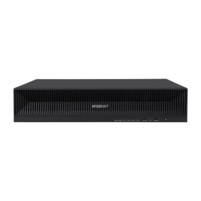 Aparelho electrónico preto da marca WISENET com grelha frontal