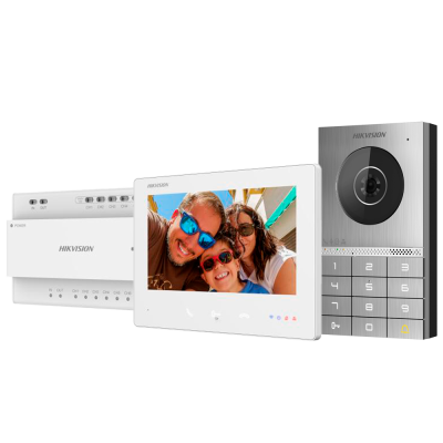 Sistema de videovigilância HIKVISION com câmara, monitor e unidade de controlo