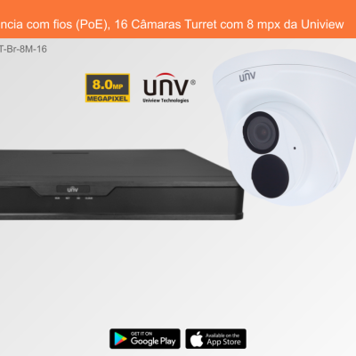 Sistema de videovigilância com gravador preto e câmara Turret branca da Uniview