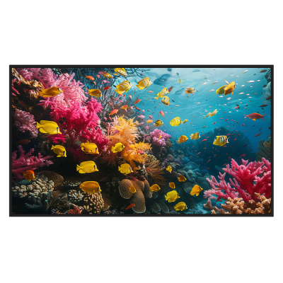 Painel decorativo com recife de coral colorido e peixes no oceano
