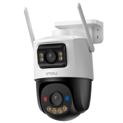 Câmara de segurança IMOU branca e preta com duas antenas.