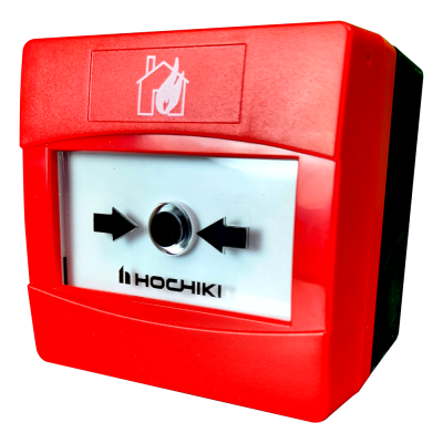 Dispositivo vermelho de alarme de incêndio com botão preto