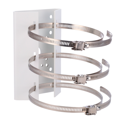 Suporte metálico branco com três anéis ajustáveis em aço inoxidável