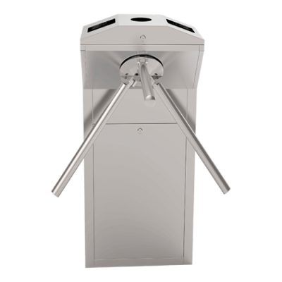 Torneira de metal prateado com três braços cilíndricos