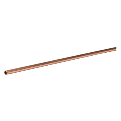 Tubo de cobre longo e cilíndrico com superfície metálica lisa