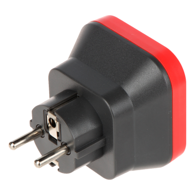 Adaptador de tomada preto e vermelho com pinos metálicos dobrô tipo europeu