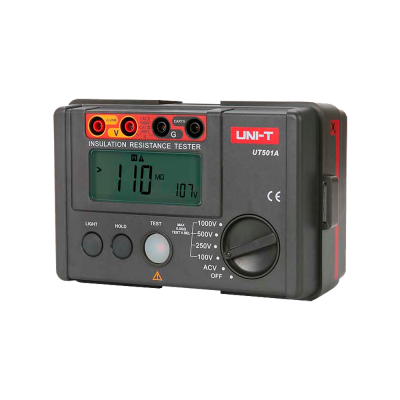 Testador de resistência de isolamento UNI-T UT501A preto com visor digital e botões