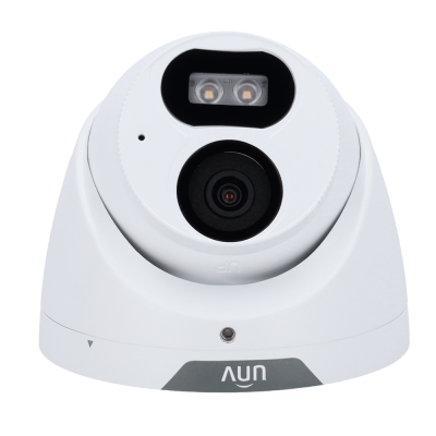 Câmara de segurança branca com lente e dois LEDs