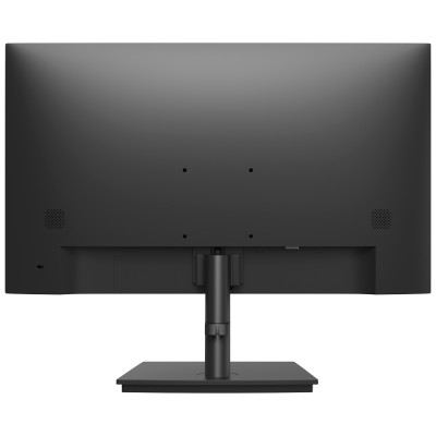 Monitor preto de costas com suporte e base retangular