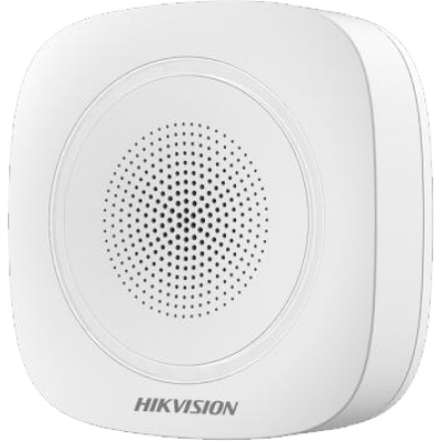 Dispositivo branco quadrado com grelha circular e texto HIKVISION
