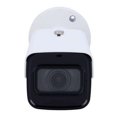 Câmara de segurança branca com lente preta e montagem circular