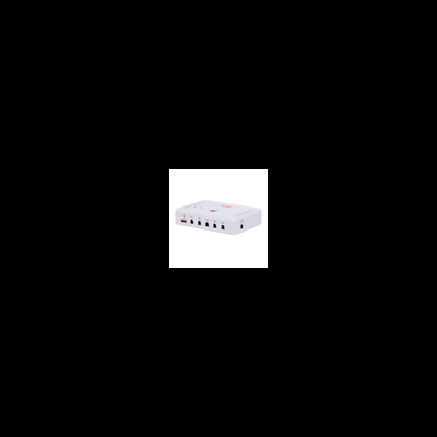 Módulo eletrónico branco com cinco portas e texto visível na parte superior