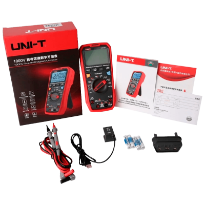 Multímetro digital UNI-T UT61E+ vermelho e preto com acessórios e manual
