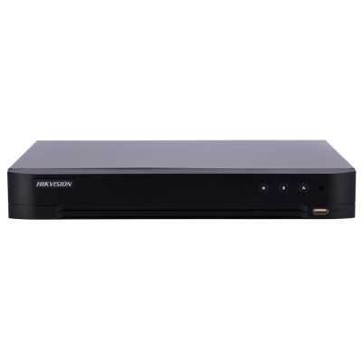 Gravador digital de vídeo de segurança preto com marca HIKVISION na frente