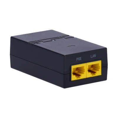 Adaptador Power over Ethernet com duas portas amarelas POE e LAN