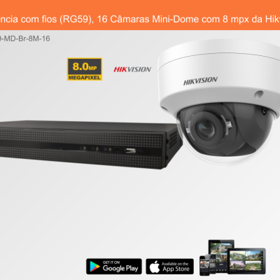 Sistema de Videovigilância com câmaras Mini-Dome da Hikvision em fundo branco