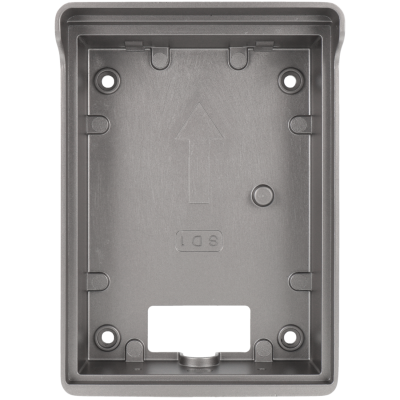 Caixa retangular cinzenta de plástico com orifícios e recorte