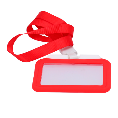 Pass para identificação com suporte vermelho e fita vermelha
