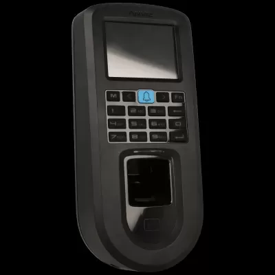 Dispositivo eletrónico Anviz preto com ecrã e teclado numérico