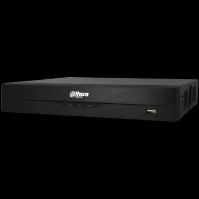 Dispositivo eletrónico preto retangular da Dahua Technology com luzes indicadoras e porta USB