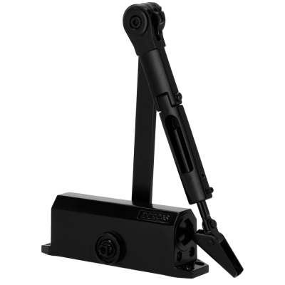 Mola hidráulica de porta Dorma em preto com braço articulado