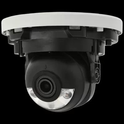 Câmara de vigilância tipo dome branca e preta com lente preta