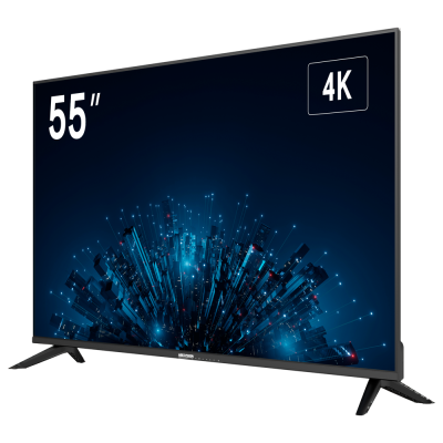 Televisor 55 polegadas 4K preto com suporte de pernas na cor preta